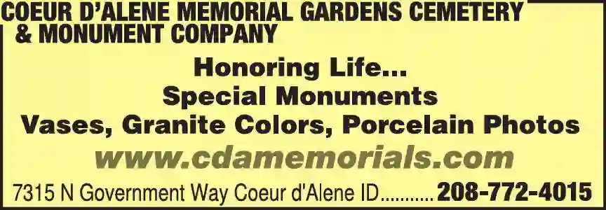 Cemeteries print ad for Coeur d'Alene Memorial Gardens Cemetery & Monument Company