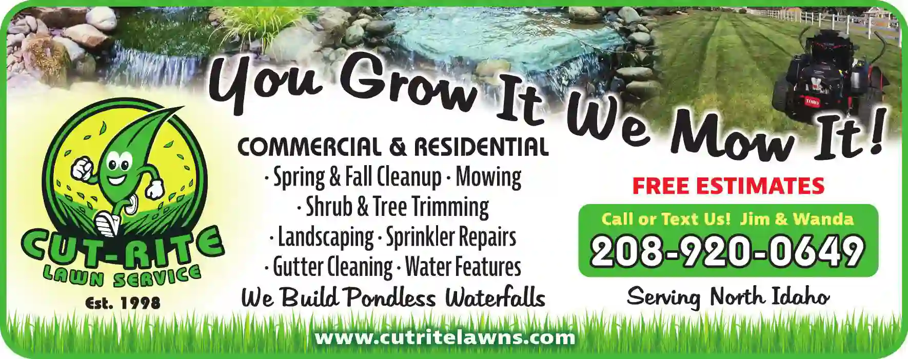 Lawn & Grounds Maintenance print ad for Cut-Rite Lawn Service