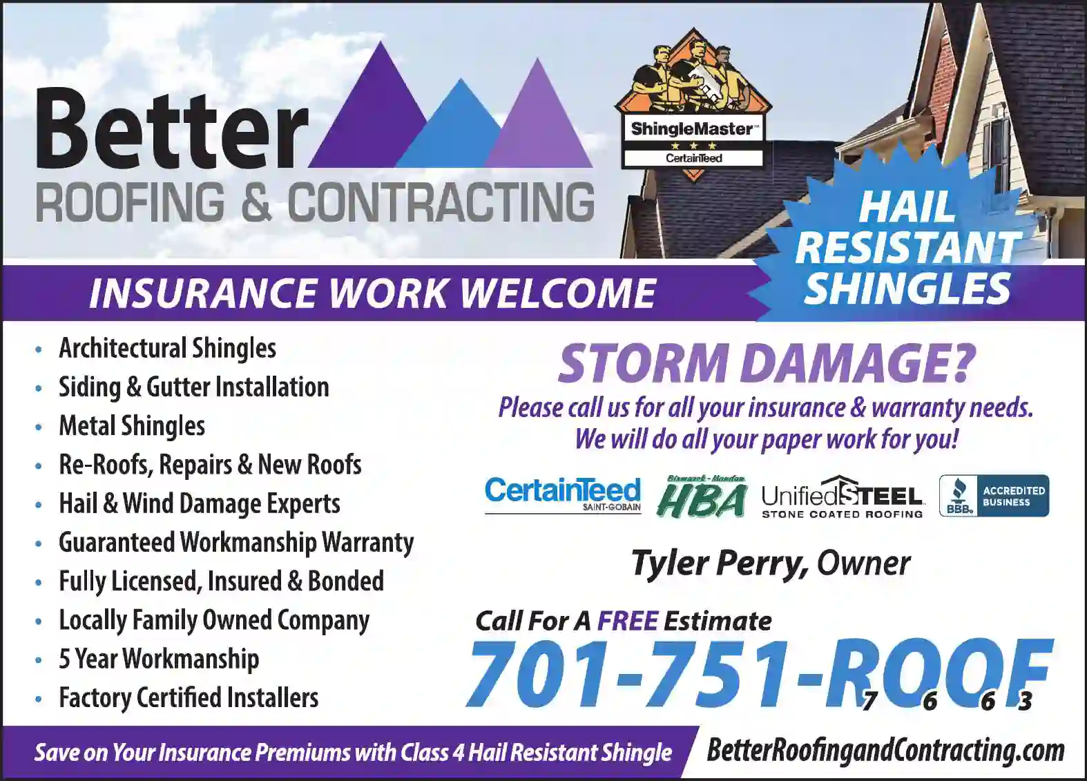 Roofing Contractors print ad for Better Roofing & Contracting