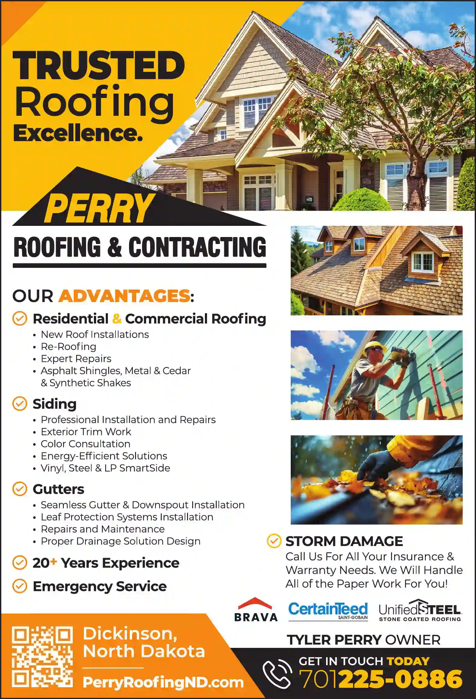 Roofing Contractors print ad for Perry Roofing
