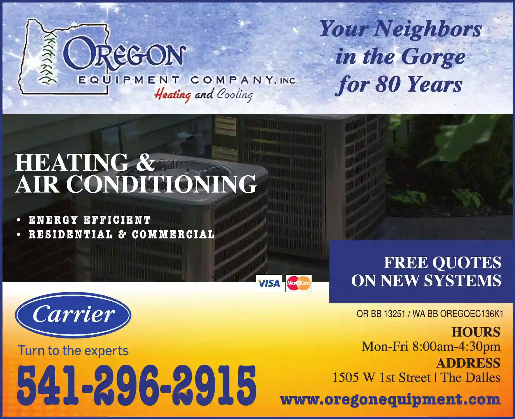 Air Conditioning - Contractors print ad for Oregon Equipment Company Inc