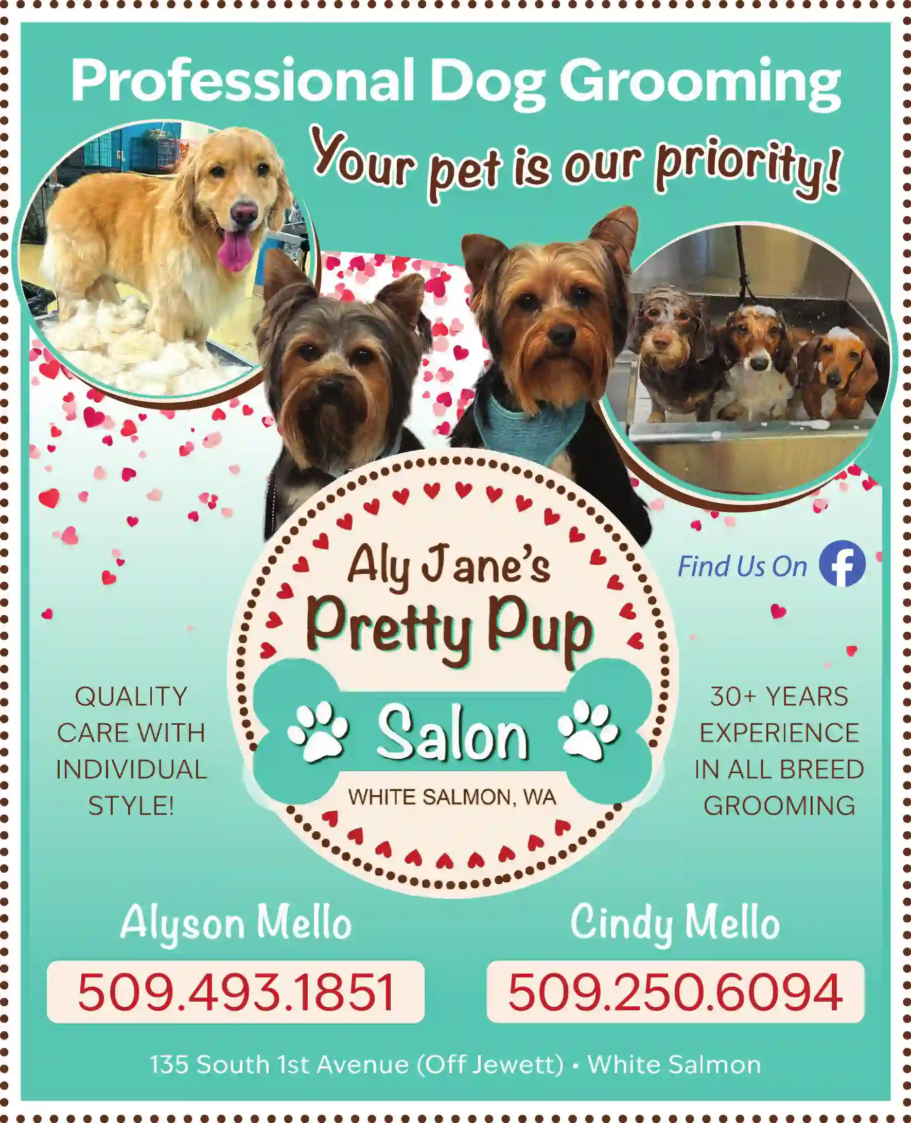 Dog Grooming print ad for Aly Jane's Pretty Pup Salon
