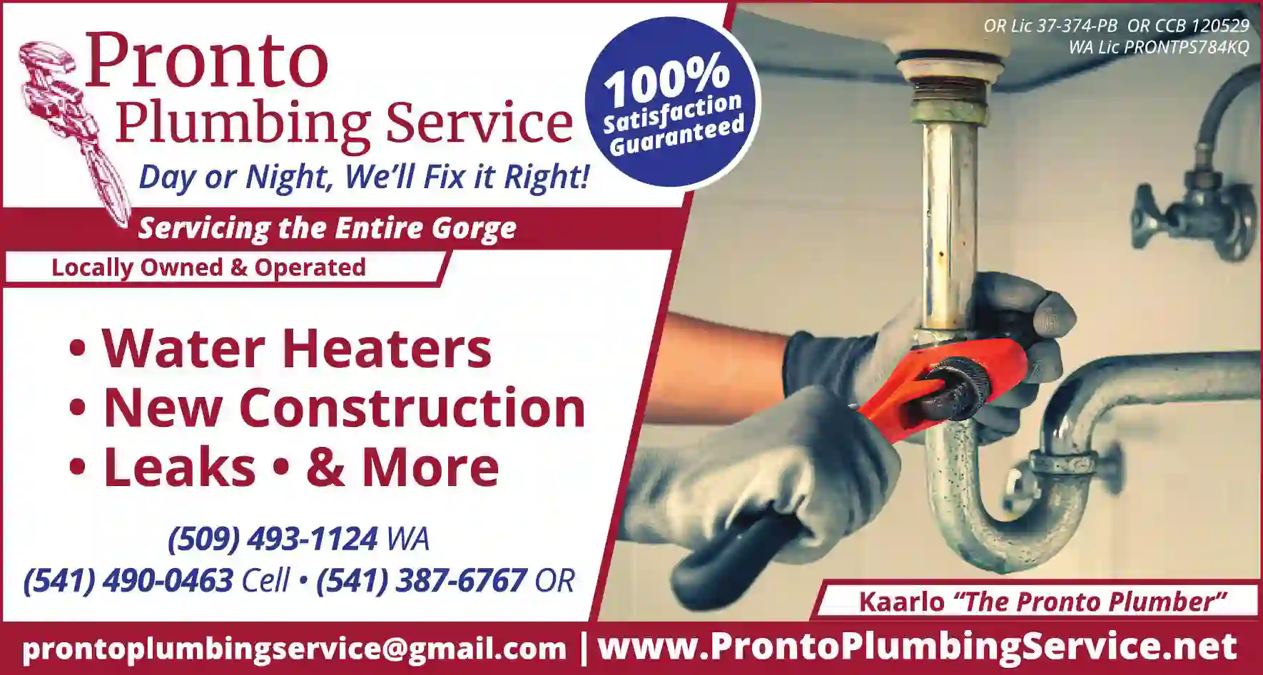 Plumbing Contractors print ad for Pronto Plumbing Service