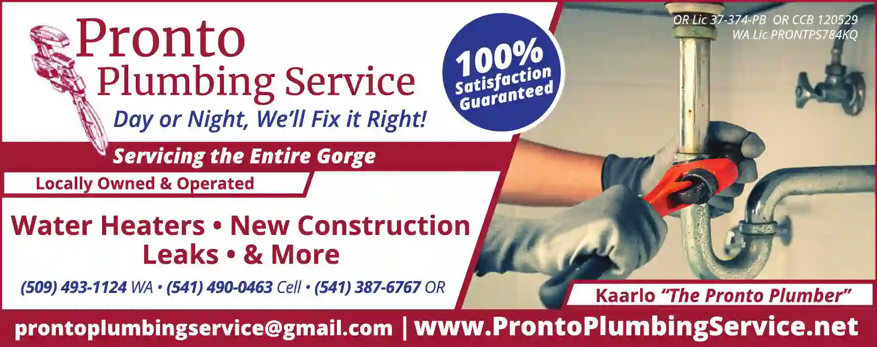 Water Heaters - Dealers print ad for Pronto Plumbing Service