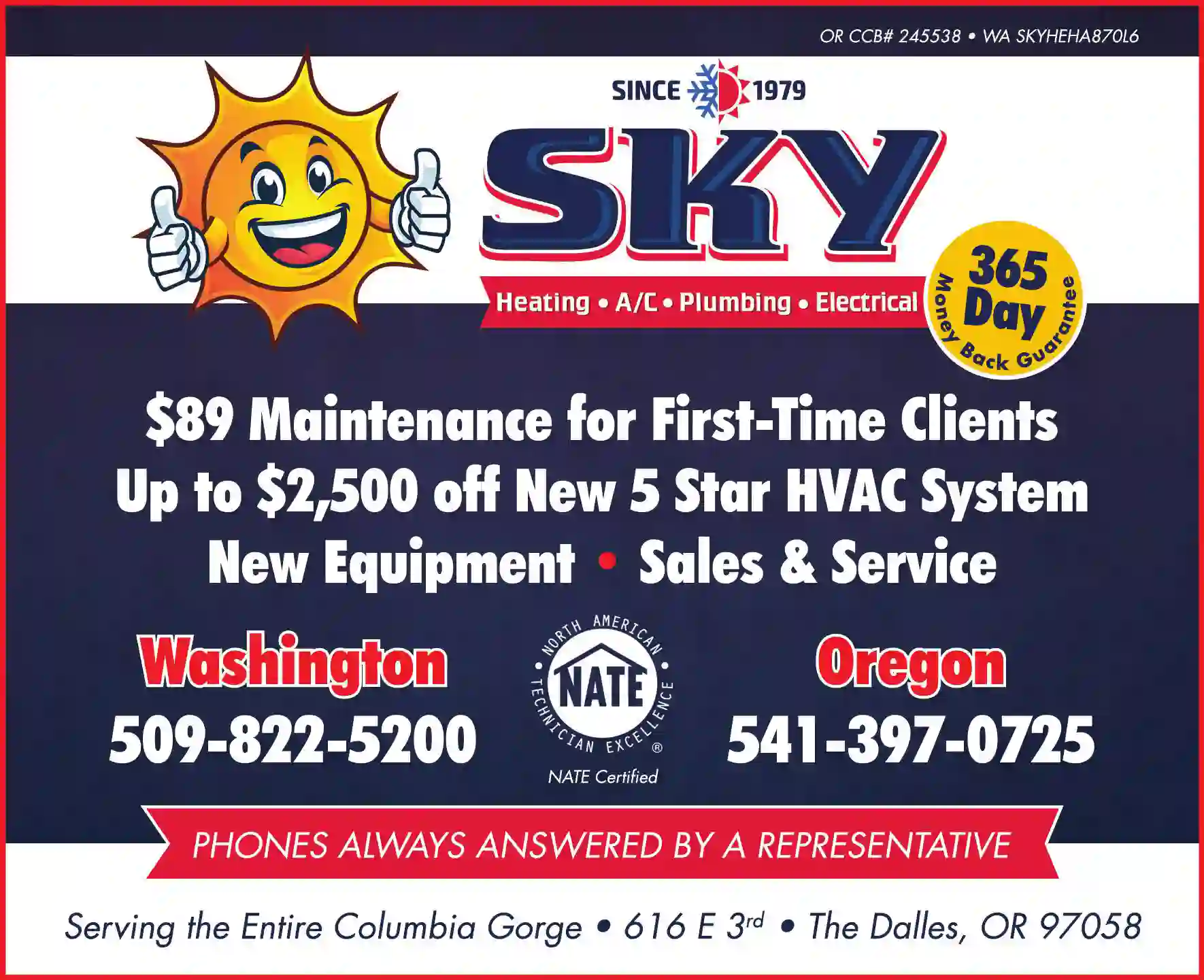 Heat Pumps print ad for Sky Heating ^ A/C ^ Plumbing ^ Electrical
