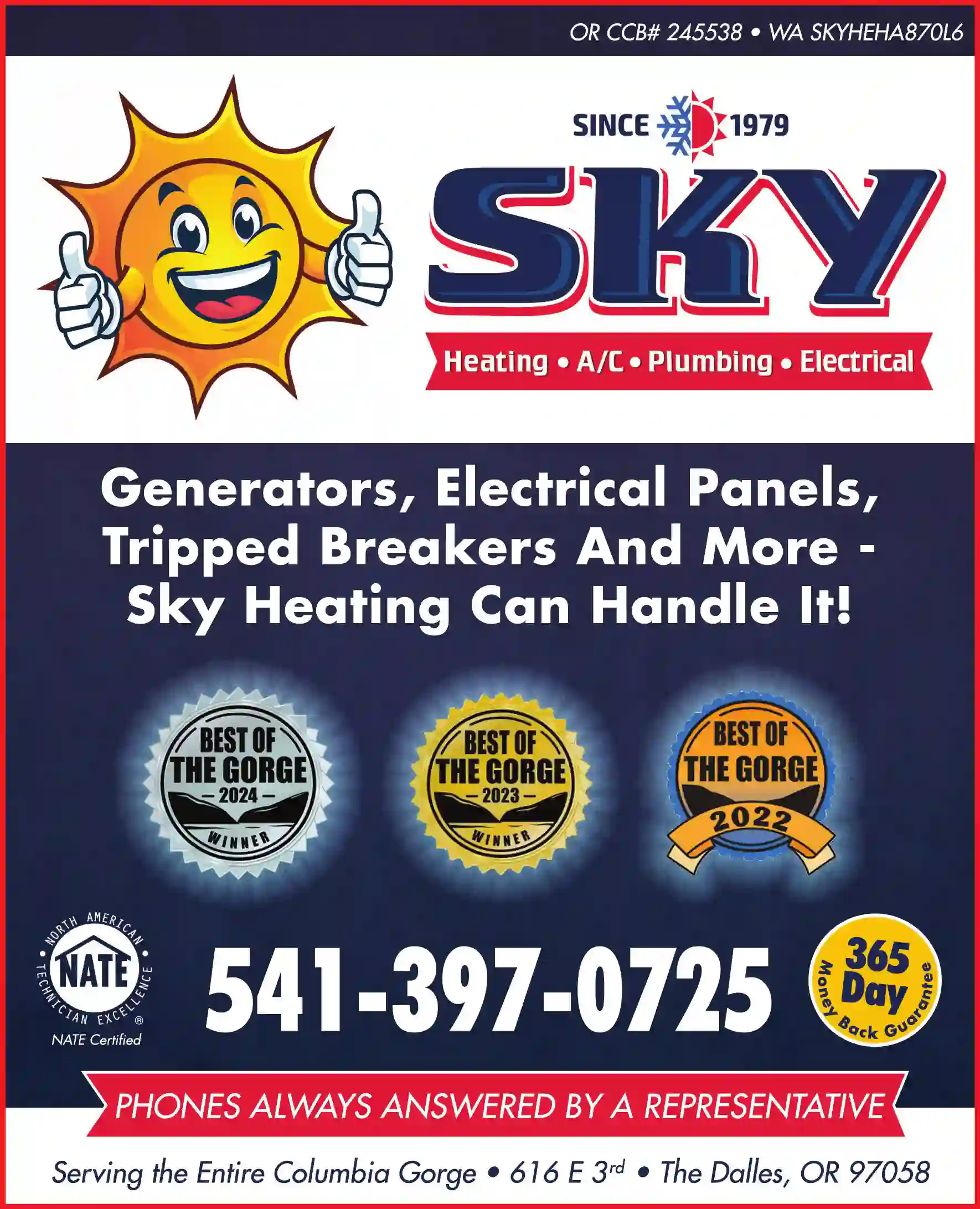 Electric Contractors print ad for Sky Heating ^ A/C ^ Plumbing ^ Electrical