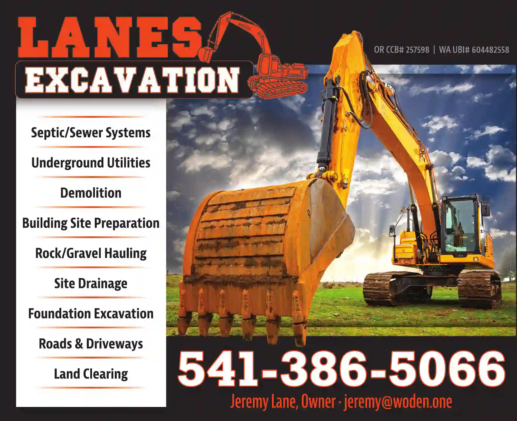 Excavating Contractors print ad for Lanes Excavation