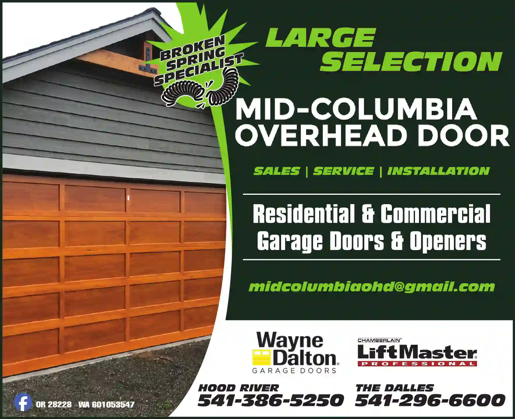 Garage Doors & Openers print ad for Mid-Columbia Overhead Door