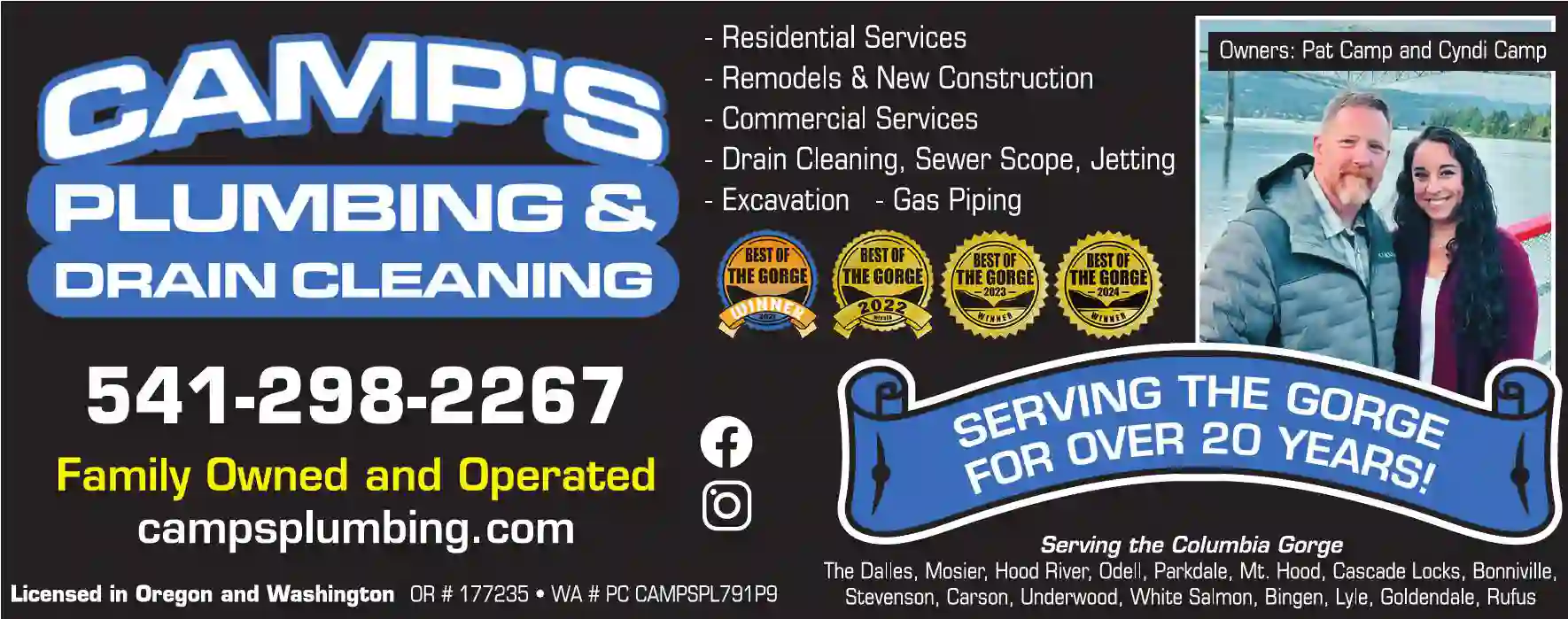 Sewer & Drain Cleaning, Services & Repairing print ad for Camp's Plumbing & Drain Cleaning
