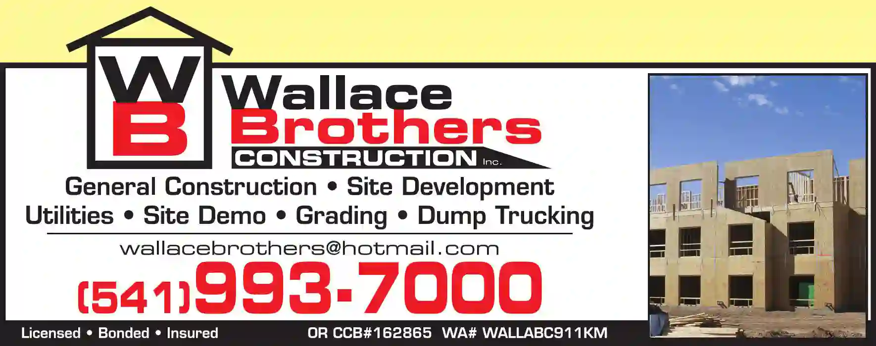 General Contractors print ad for Wallace Brothers Construction