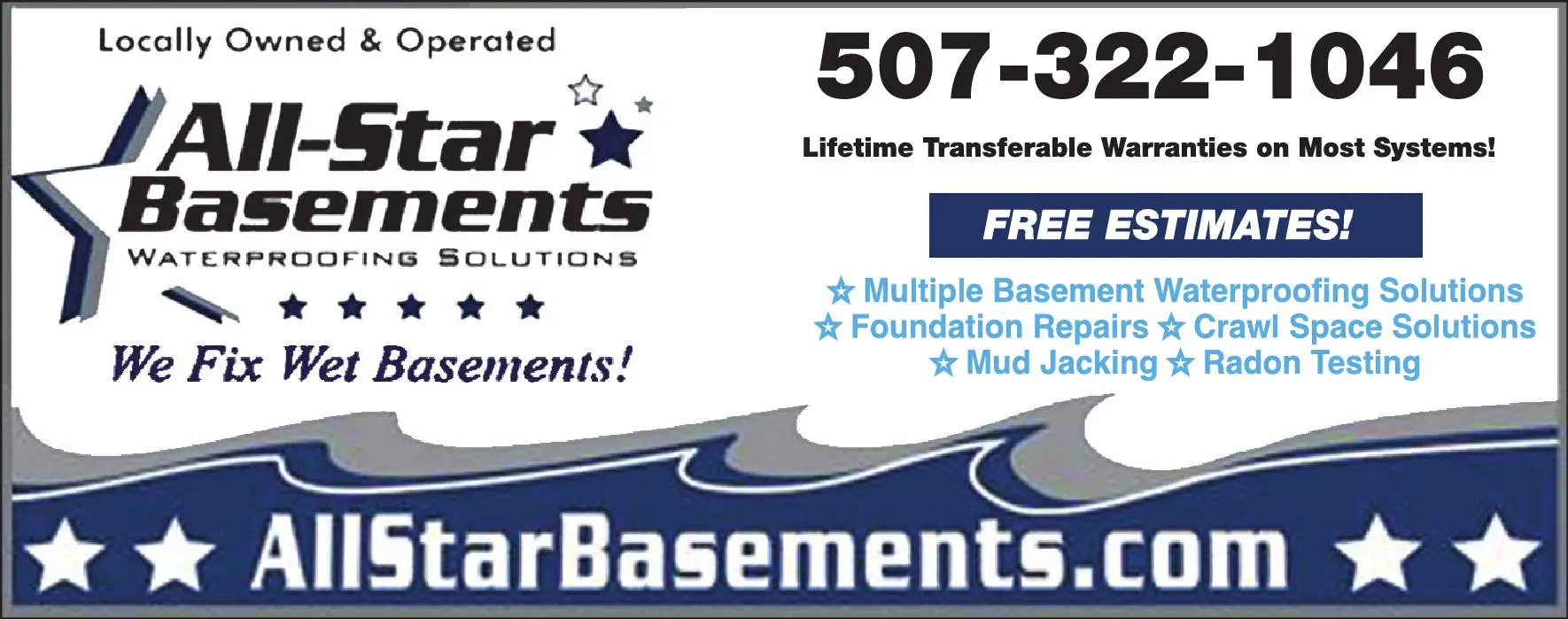 Waterproofing Contractors print ad for All-Star Basements
