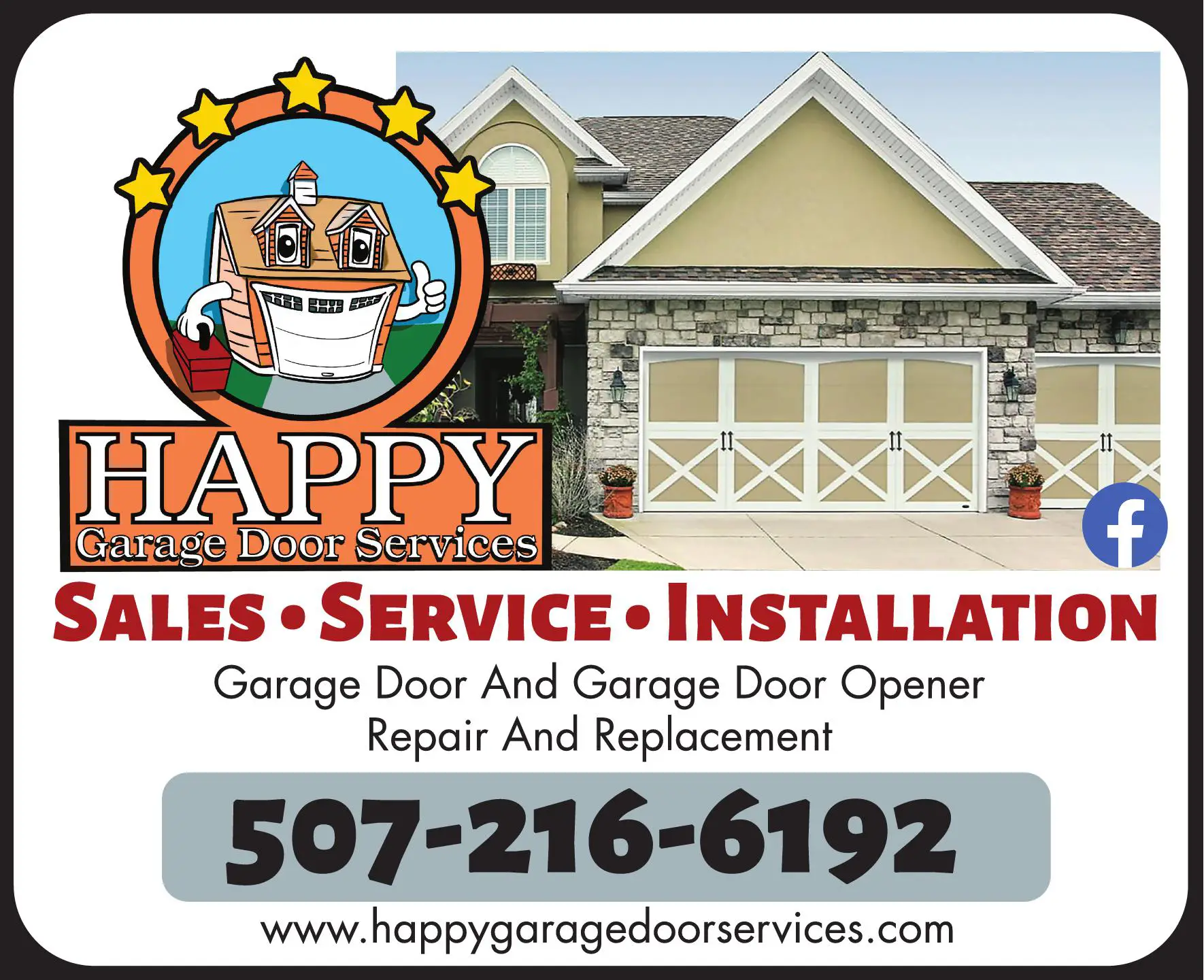 Garage Doors & Openers print ad for Happy Garage Door Services