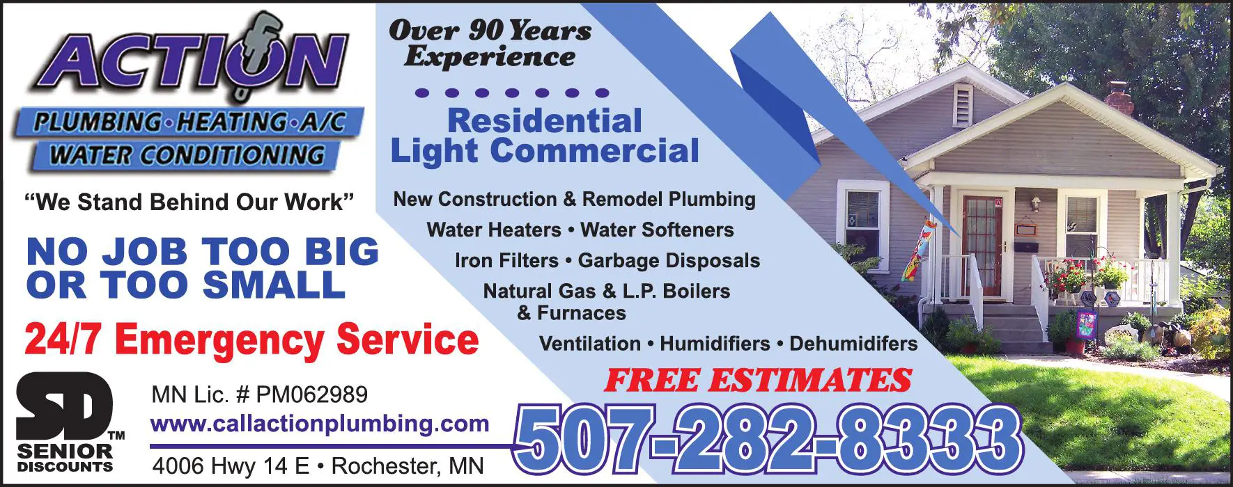 Plumbing Contractors print ad for Action Plumbing & Heating