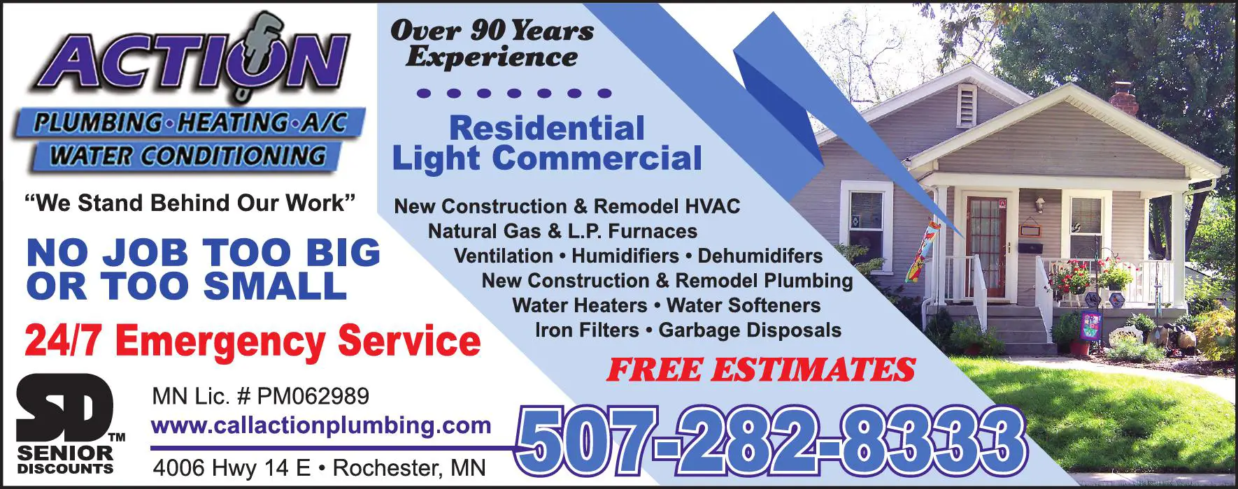 Heating Contractors print ad for Action Plumbing & Heating
