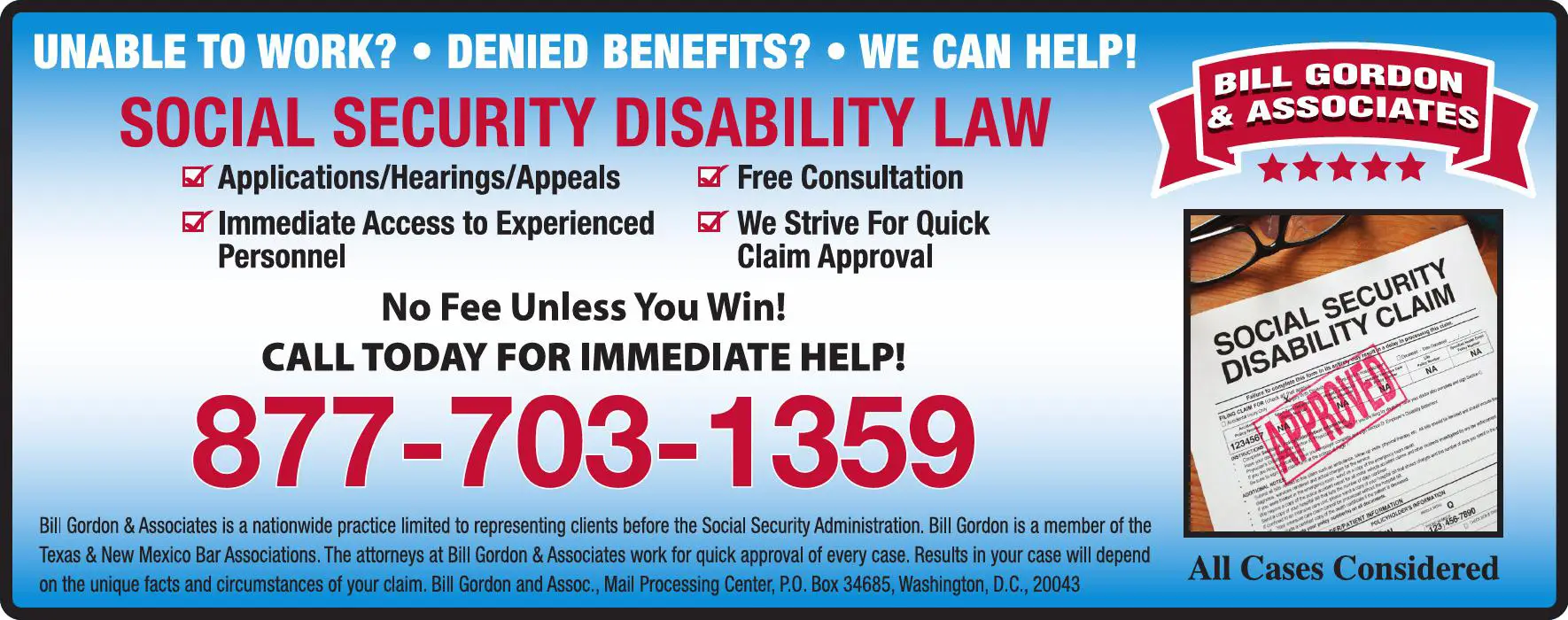 Attorneys print ad for Bill Gordon & Associates