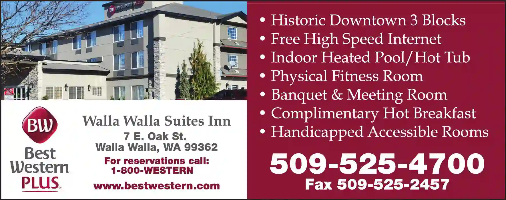 Hotels & Other Accommodations print ad for Best Western Plus Walla Walla Suites Inn