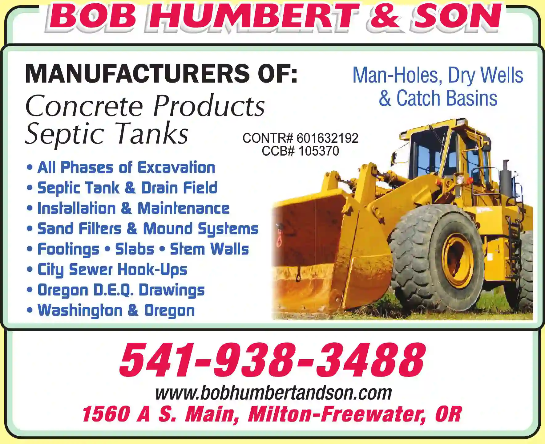 Excavating Contractors print ad for Bob Humbert & Son Inc