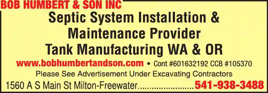 Septic Tanks & Systems - Contractors, Designers & Dealers print ad for Bob Humbert & Son Inc