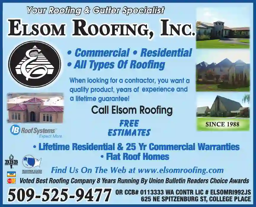 Roofing Contractors print ad for Elsom Roofing Inc