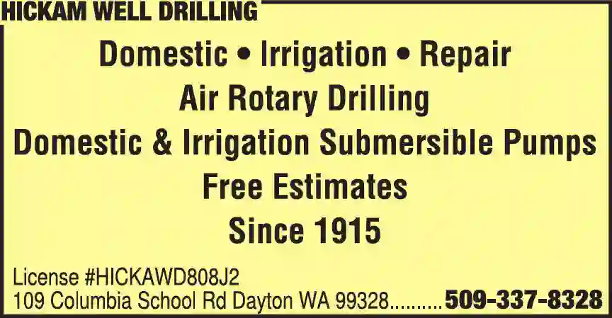 Well Drilling & Service print ad for Hickam Well Drilling & Pump Service