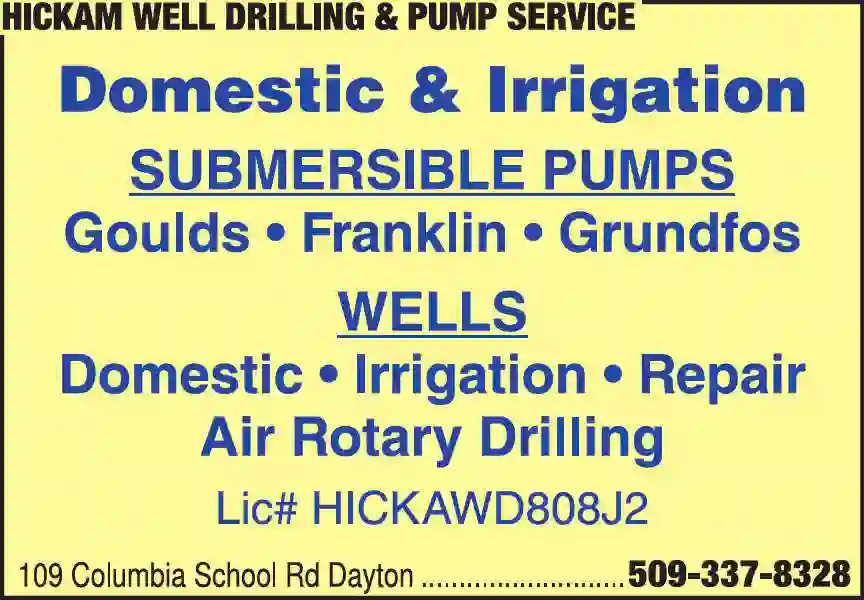 Pumps - Dealers, Service & Repair print ad for Hickam Well Drilling & Pump Service