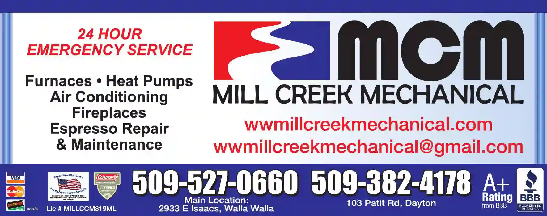 Heating Contractors print ad for Mill Creek Mechanical