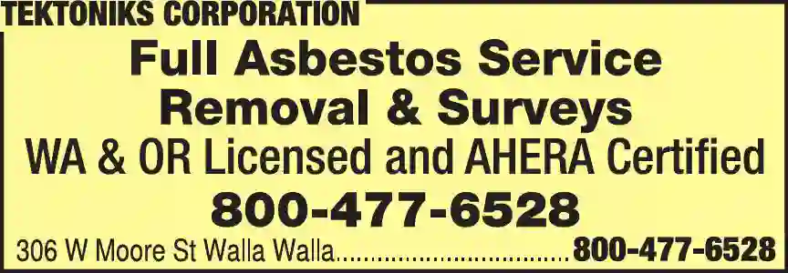 Asbestos Abatement print ad for Tektoniks Corporation