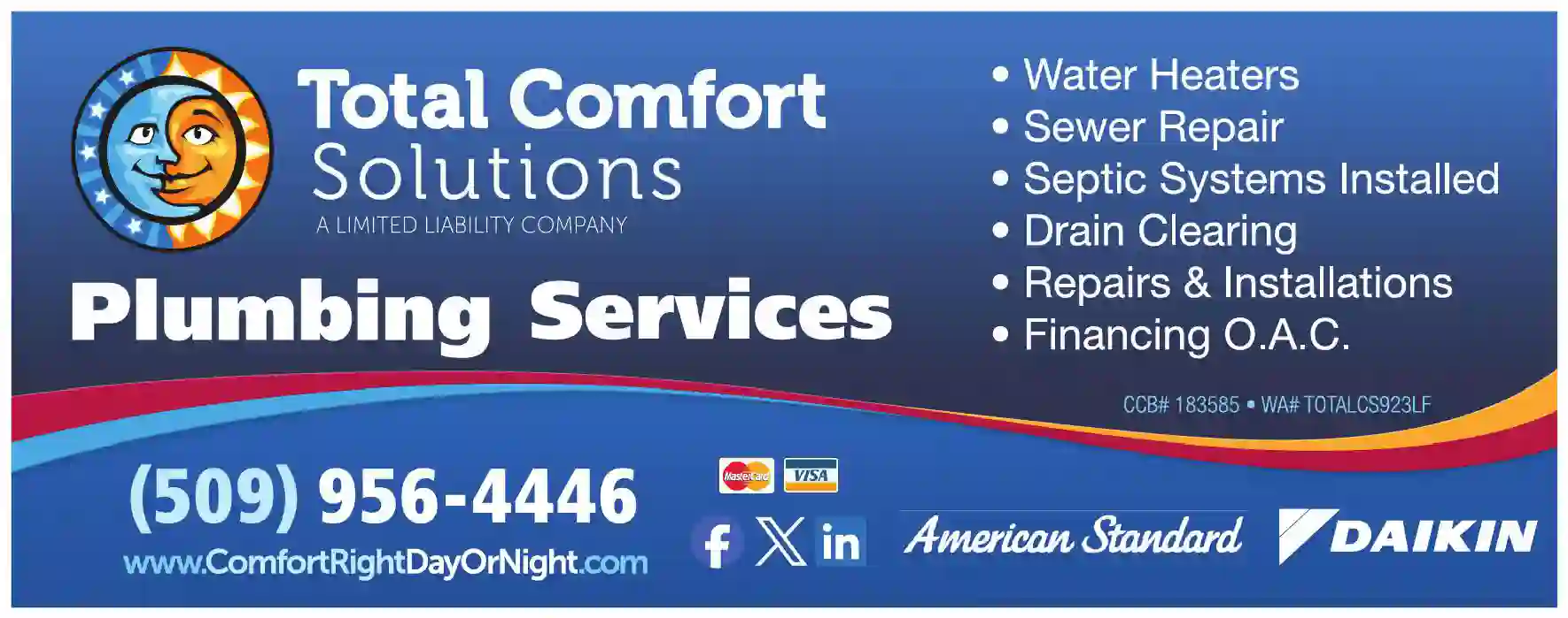 Plumbing Contractors print ad for Total Comfort Solutions LLC