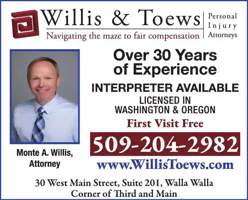Attorneys - Accidents - Personal Injury - Property Damage print ad for Willis & Toews PLLC