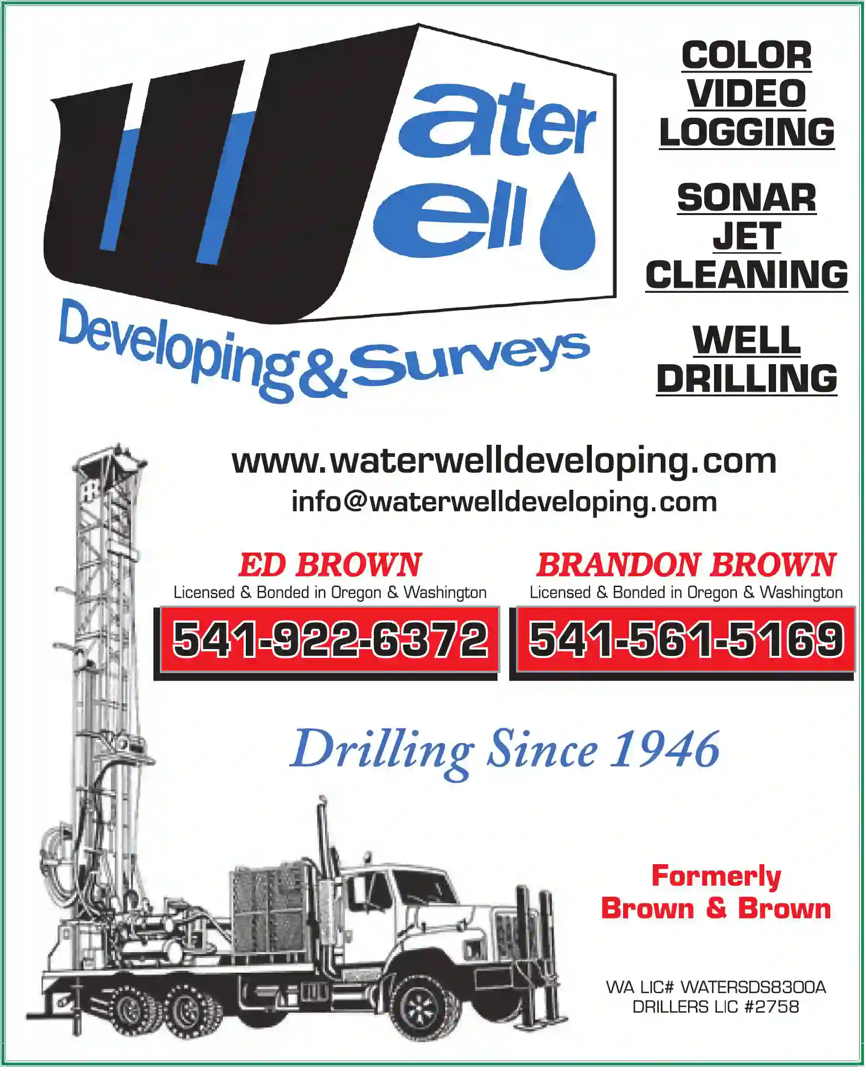 Well Drilling & Service print ad for Waterwell Developing & Surveys