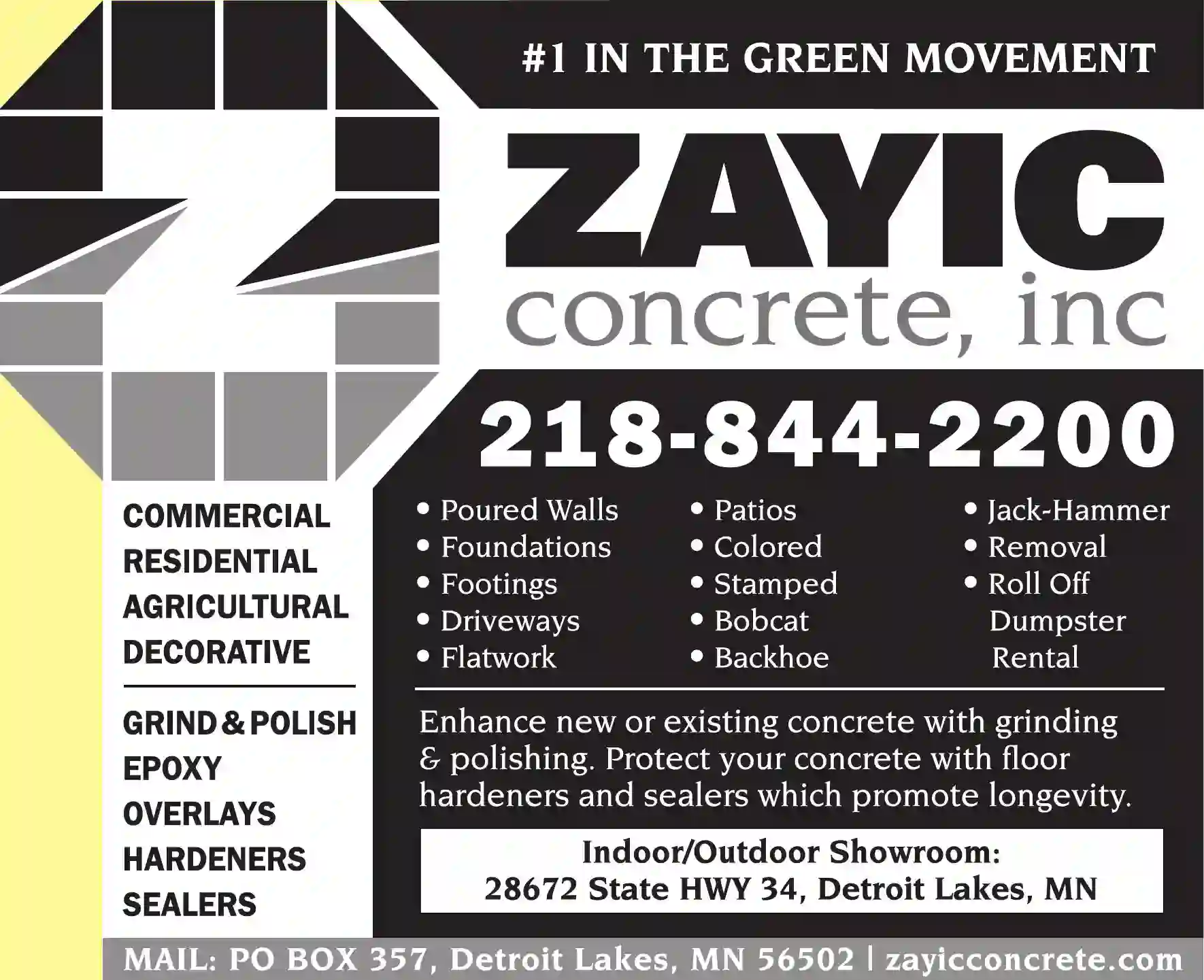 Concrete Contractors print ad for Zayic Concrete Inc