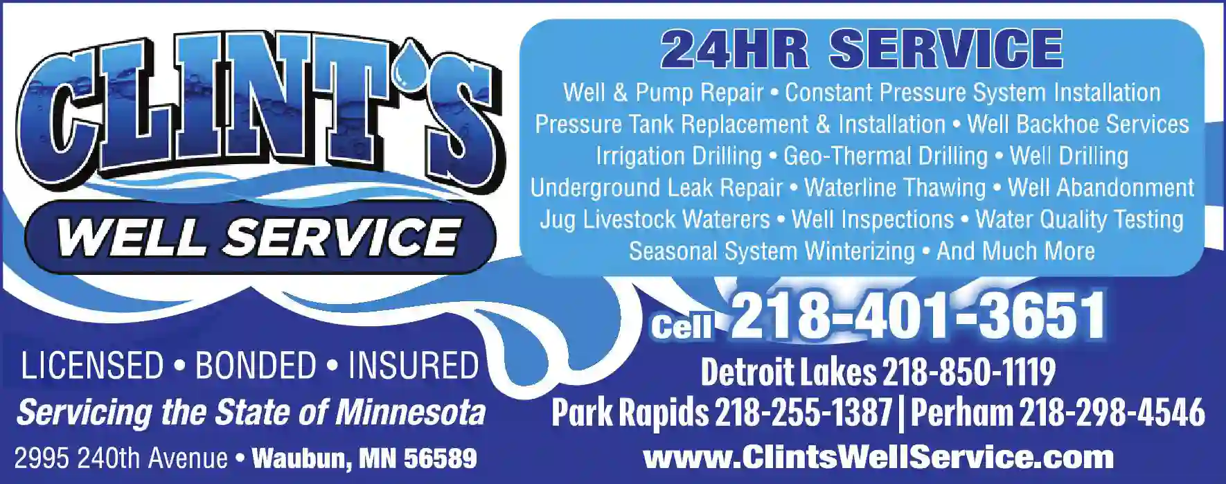 Well Drilling & Service print ad for Clint's Well Service LLC