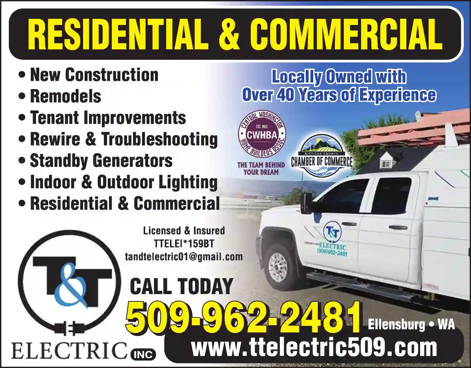 Electric Contractors print ad for T & T Electric Inc