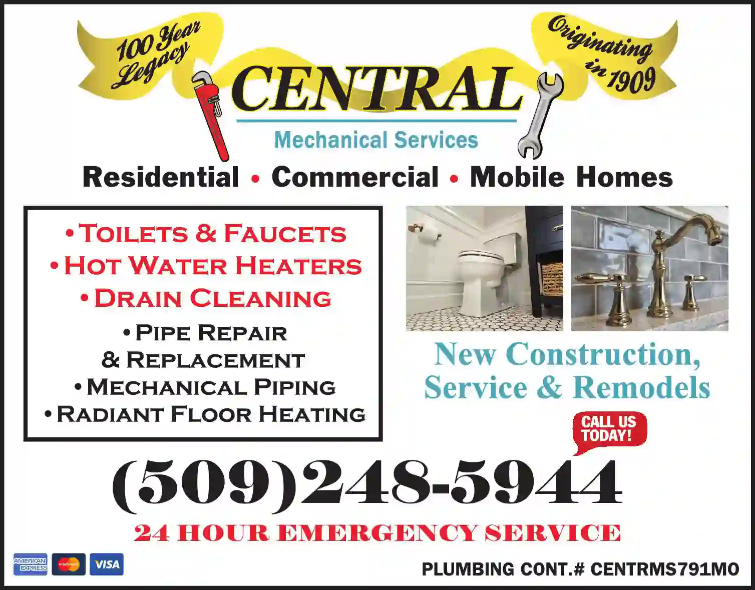 Plumbing Contractors print ad for Central Mechanical Services