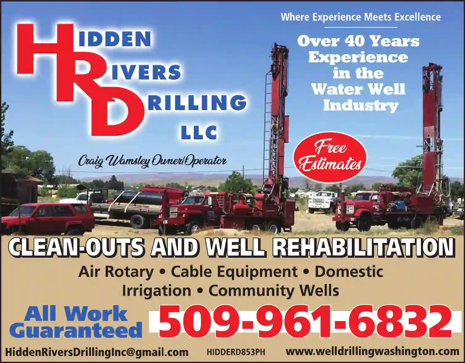 Well Drilling & Service print ad for Hidden Rivers Drilling LLC