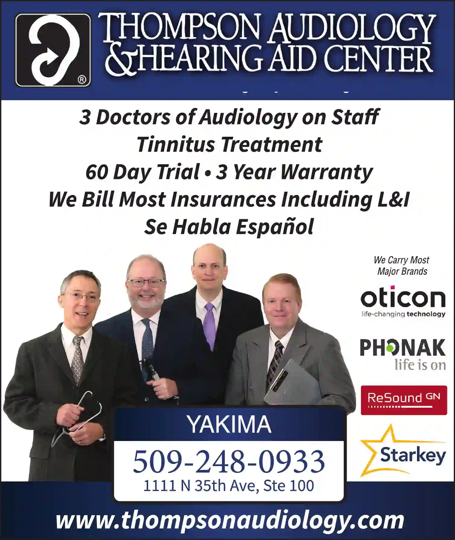 Hearing Aids & Assistive Devices print ad for Thompson Audiology & Hearing Center