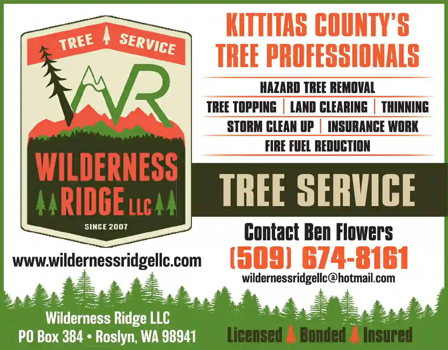 Tree Service print ad for Wilderness Ridge Tree Service LLC