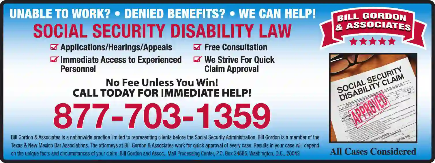 Attorneys - Social Security print ad for Bill Gordon & Associates