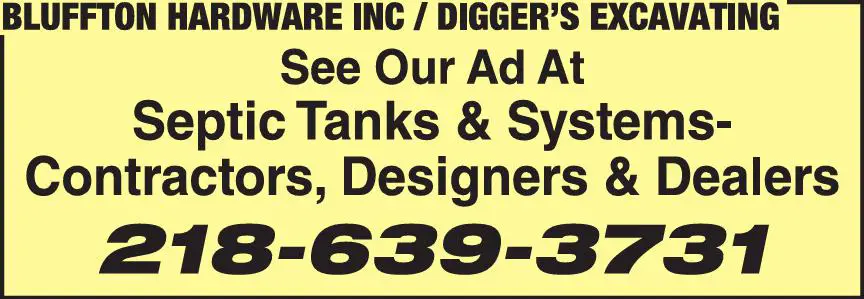 Excavating Contractors print ad for Bluffton Hardware Inc ^ Diggers Excavating