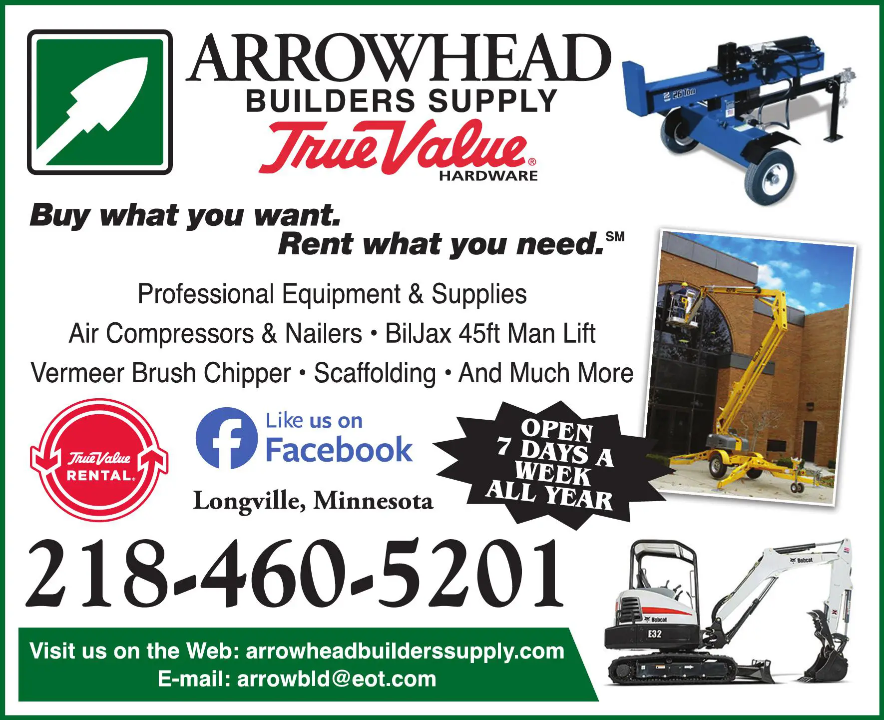 Rental Service Stores print ad for Arrowhead Builders Supply