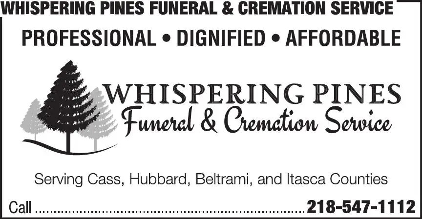 Cremation Services print ad for Whispering Pines Funeral & Cremation Service