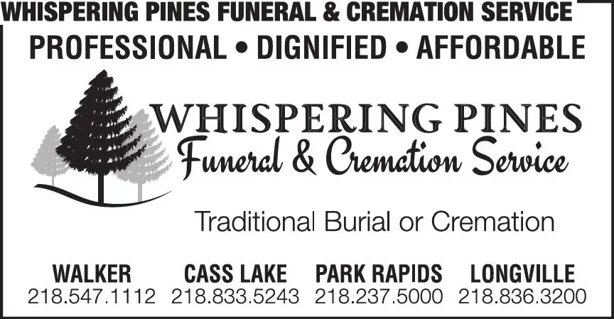 Funeral Homes & Directors print ad for Whispering Pines Funeral & Cremation Service