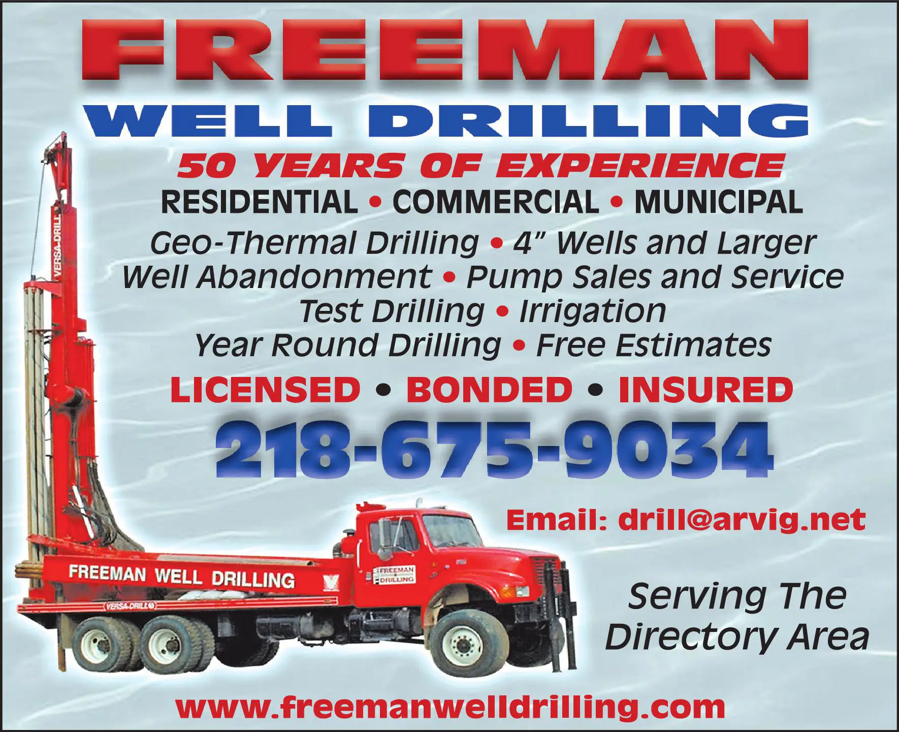 Well Drilling & Service print ad for Freeman Well Drilling