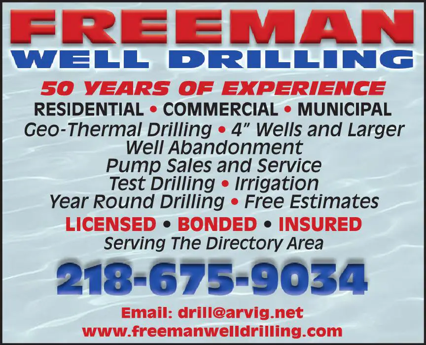 Pumps - Service & Repair print ad for Freeman Well Drilling