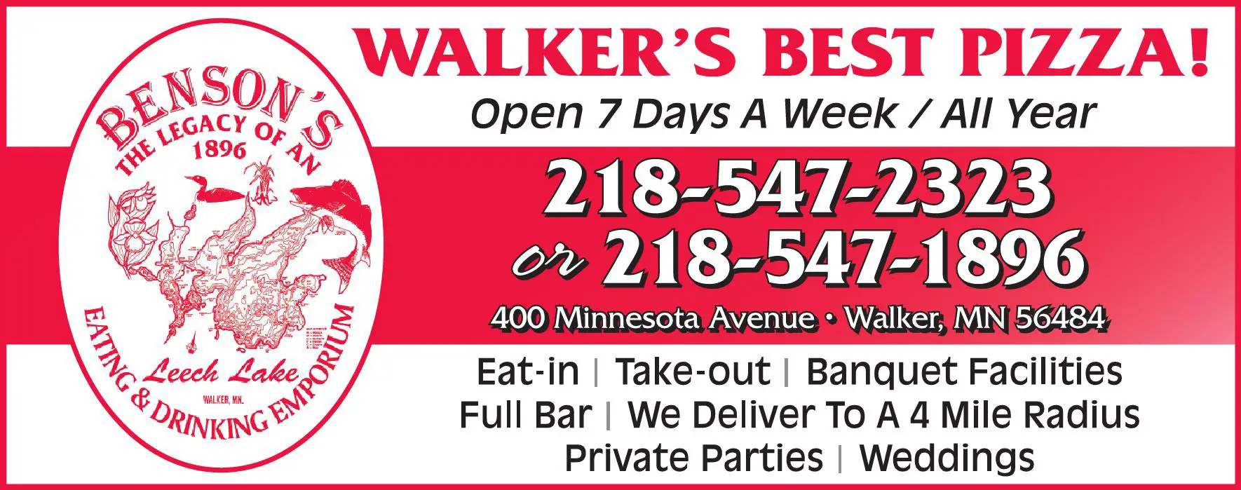 Pizza print ad for Benson's Eating & Drinking Emporium
