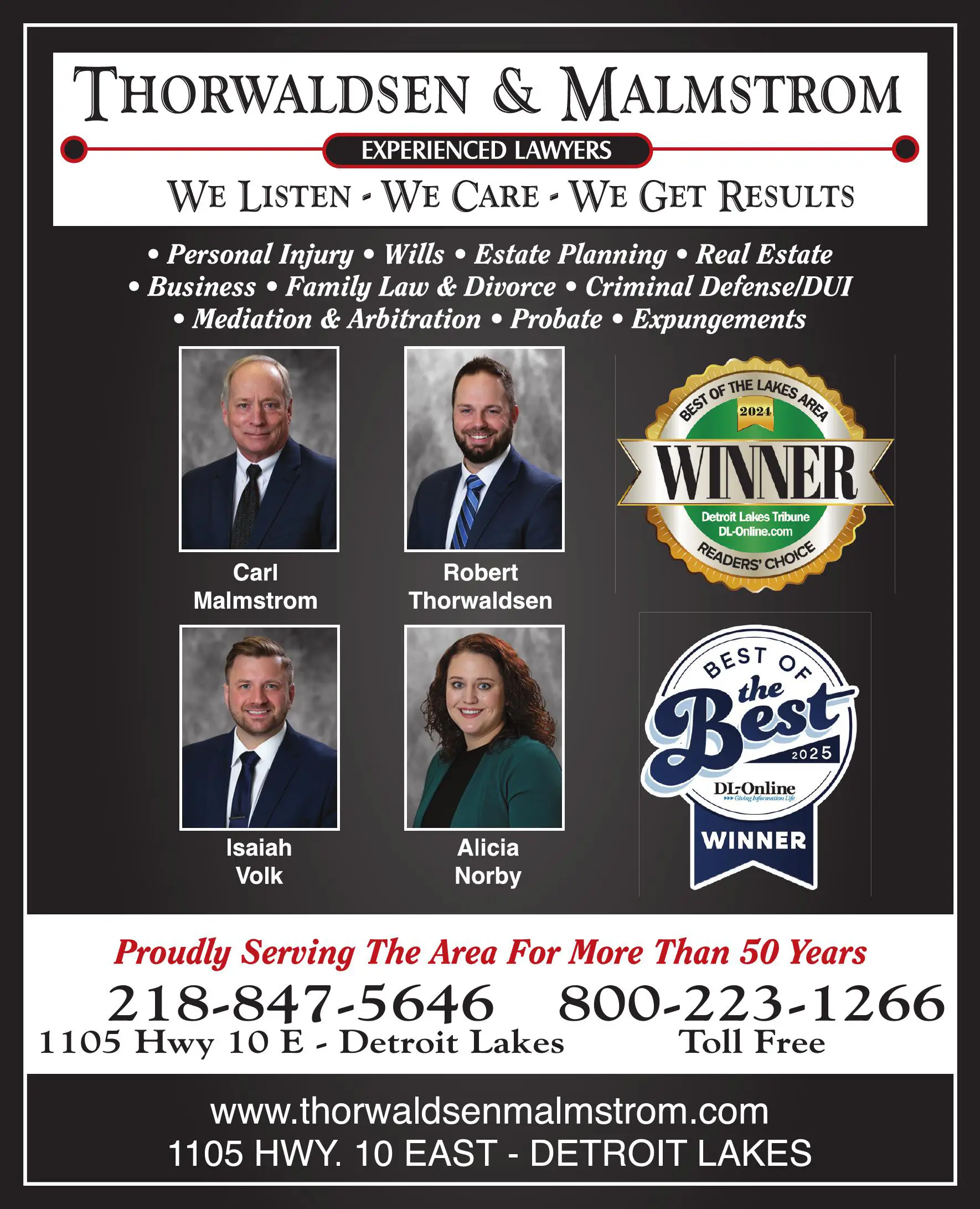 Attorneys print ad for Thorwaldsen & Malmstrom