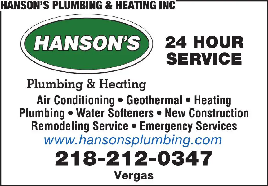 Plumbing Contractors print ad for Hanson's Plumbing & Heating Inc