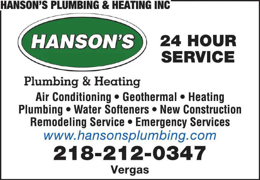 Heating Contractors print ad for Hanson's Plumbing & Heating Inc