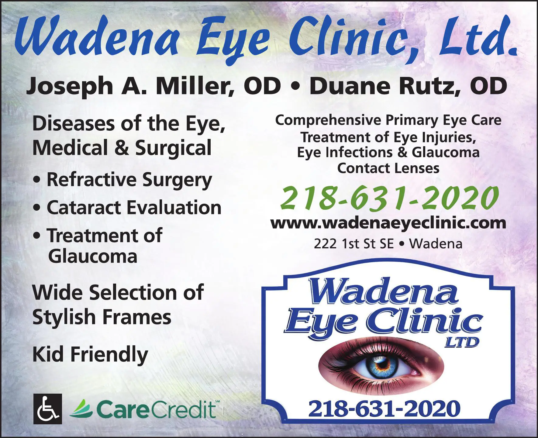 Optometrists, O.D. print ad for Wadena Eye Clinic Ltd