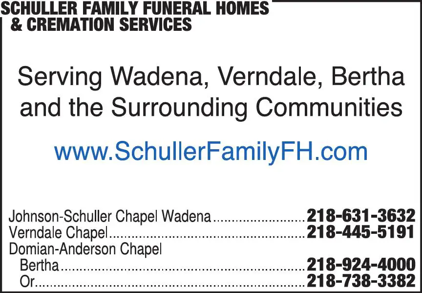 Funeral Homes & Directors print ad for Schuller Family Funeral Homes & Cremation Services